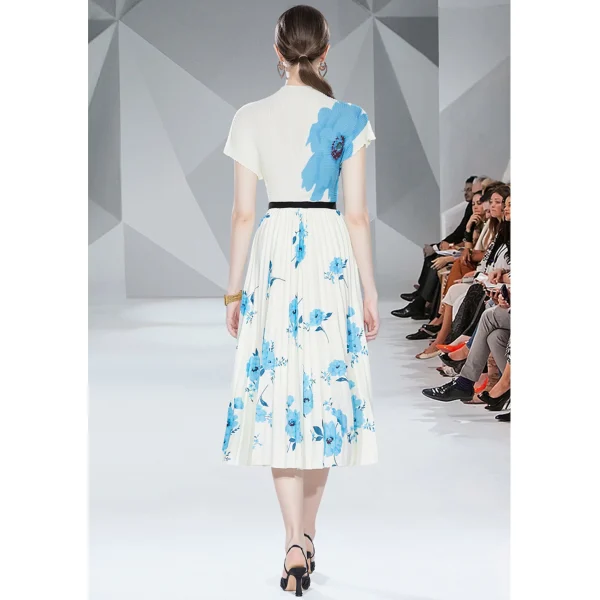 Floral Print Large Size Pleated Top High Waist Long Pleated Skirt Elegant Miyake Press Pleated Design Boutique Women'S Suit - Image 5