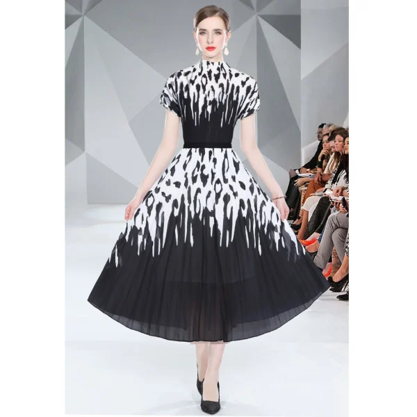 LE1330 Miyake Pleated Suit Boutique Women'S Set Fashion Printing All-Match Large Size Slim Top Half Skirt Two-Piece Set - Image 5
