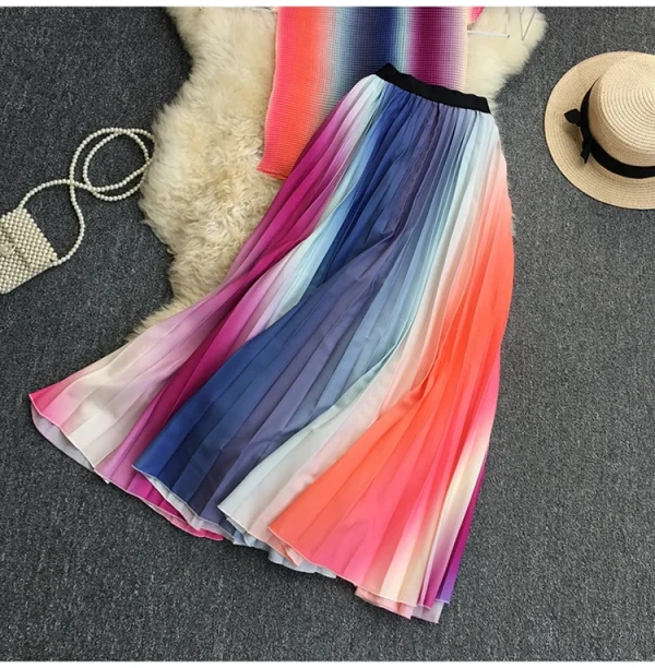 LE1301 in Stock Miyake Pleated Suit Printing Short Sleeve Stretch Shirt and Print Pleated Skirt Boutique Fashion Two Piece Sets - Image 3