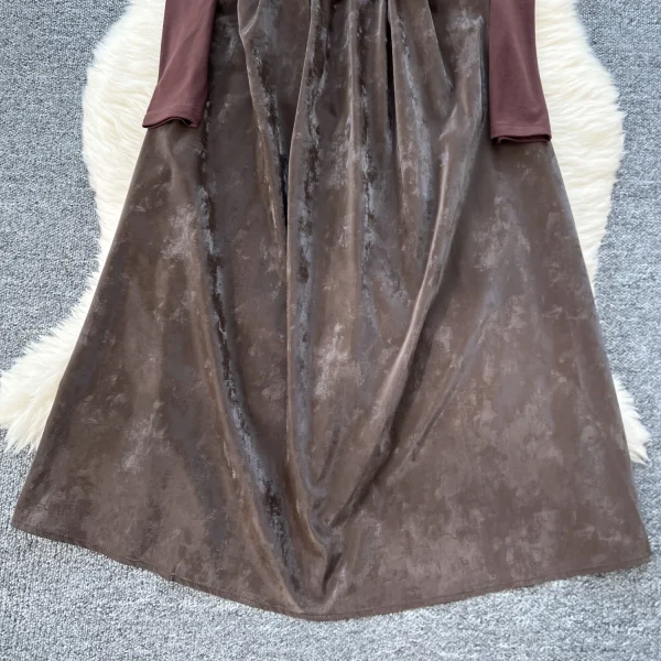 LW0114 French Vintage Square Collar Button-Down Waist Dress for Women With Turtleneck Bottoms for Women Two-Piece Set - Image 5