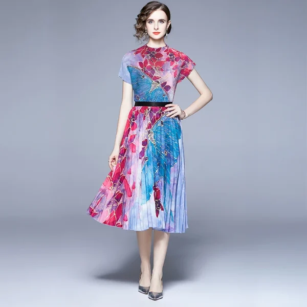 Accept Plus Size Loose Casual Style Boutique  Women 2 Pieces Sets Printed Miyake Pleated Short-Sleeved Tops Pleated Ski - Image 3