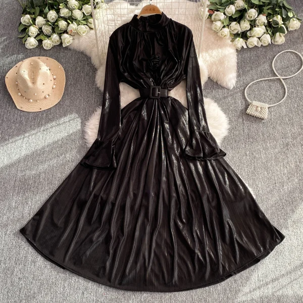 ZT1559 High-End Sense Femininity Flared Long Sleeve Stand Collar Slimming Mermaid Bright Elegant Maxi Dress Woman Evening Gown - Image 6