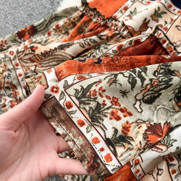 ZT1460 Design Sense Niche Lantern Sleeve High Collar Printed Dress  Woman Clothes Elegant Dresses  Loose Midi Dress - Image 5