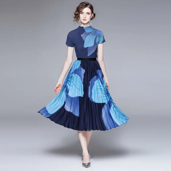 LE1323 Original Design Miyake Pleated Top Fashion Sets Skirt Boutique Women New Loose Elastic Long Skirt 2 Piece Set