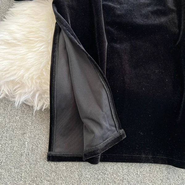 ZT1557 High-End Sense French Style Hepburn Style  Temperament Female New Autumn Winter Evening Dresses Slit Velvet Party Dress - Image 4