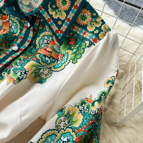 ZT1516 High-end Dress Female Court Style Retro Elegant Fashion Print Closed Single Breasted French Maxi Dress - Image 4