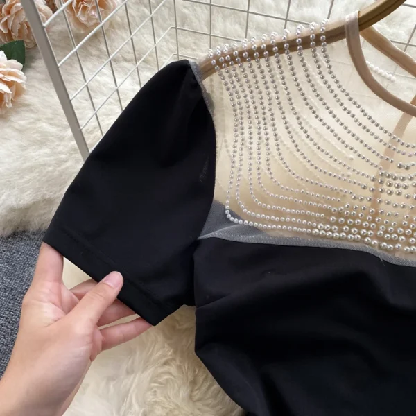 ZT1533 High-end Elegant Mesh Beaded Banquet Evening Gown  Summer 2025 New Slim-fit Temperament Slimming Midi Dress Women - Image 3