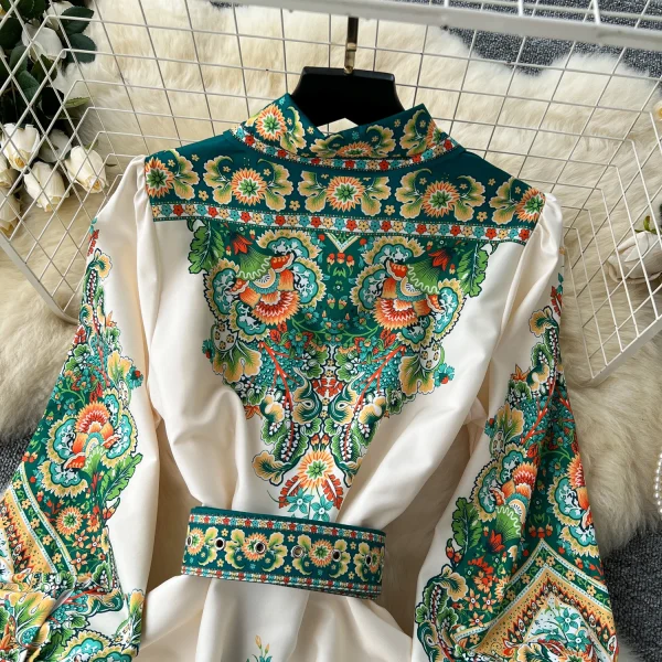 ZT1516 High-end Dress Female Court Style Retro Elegant Fashion Print Closed Single Breasted French Maxi Dress - Image 3