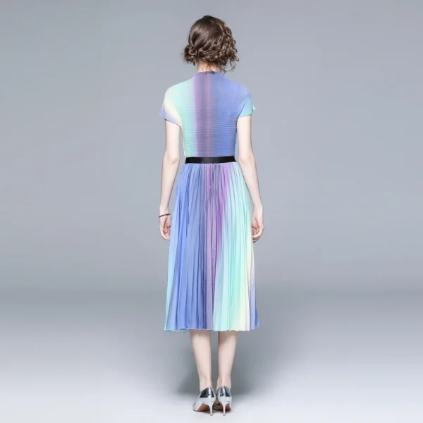 LE1301 in Stock Miyake Pleated Suit Printing Short Sleeve Stretch Shirt and Print Pleated Skirt Boutique Fashion Two Piece Sets - Image 6
