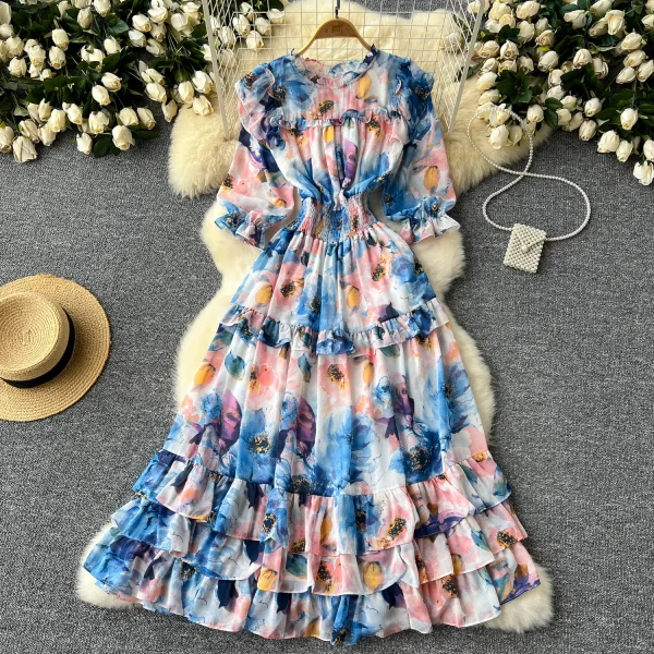 ZT1482 French Waist Slimming High Quality Ruffled  Woman Clothes High-end  Printed Dress Sweet Elegant Dress - Image 3