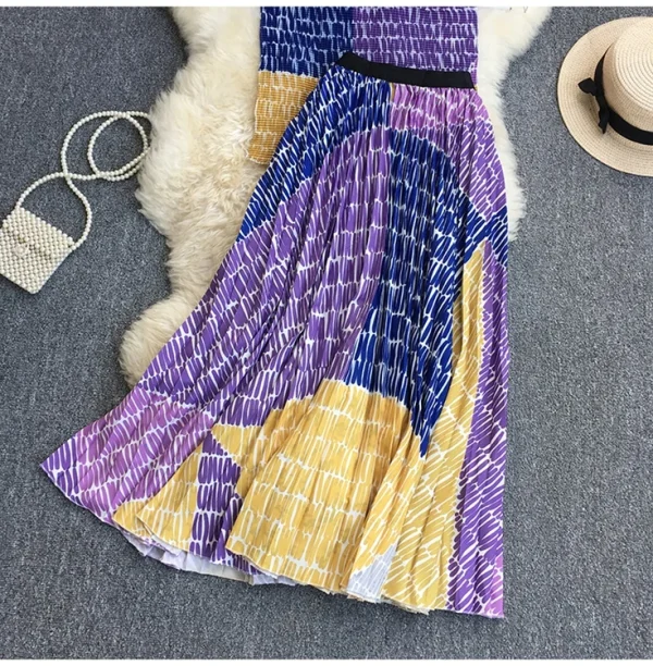 LE1302 Accept Miyake Pleated Casual Style Suit Boutique Women 2 Pieces Sets Short Sleeve Shirt Long Pleated Skirt - Image 2