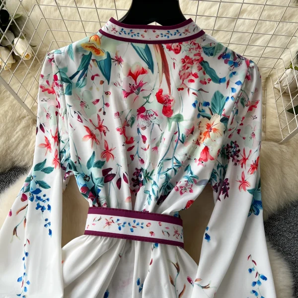 ZT1507 European-style Retro Palace Style Long Sleeve V-neck Waist Breasted Big Swing Dress Celebrity-style Elegant Printed Dress - Image 5