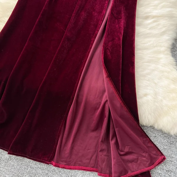 ZT1537 Evening Gown  Deep V-neck Halter Elegant Mesh Stitching Neck Diamond Split Velvet Fishtail Sexy High Level Maxi Dress - Image 6