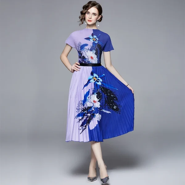 LE1282 Women'S Pleated Skirt Suit Loose Miyake Pleated Printed Top Printed Pleated Long Skirt Plus Size Two Piece Casual Suit - Image 4