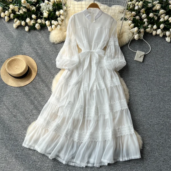 ZT1462 Luxury French Lantern Sleeve  Woman Clothes Summer Lace Patchwork Lace-strap Design Temperament Elegant Maxi Dresses - Image 3