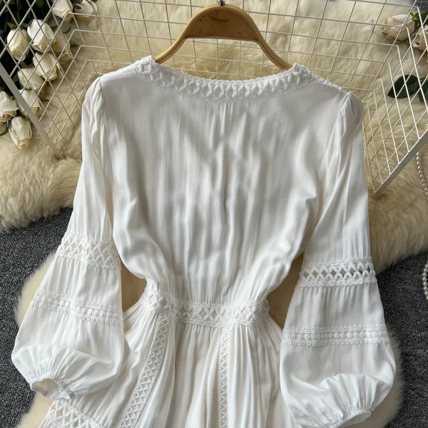 ZT1466 Gentle  Dress 2025 Summer New Hollow Lace Splicing V-neck Fringe Waist Women's Dress Elegant Party Dresses - Image 6