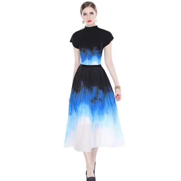 LE1328 Original Design in Stock Summer Fashion Best-Selling Boutique Women'S Sets Print  Miyake Pleated Skirt Two Piece Sets