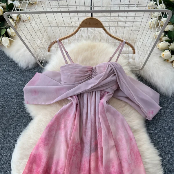 ZT1543 Holiday Style Feminine Sweet Elegant Niche Streamers High Waist Slimming Floral Print Split Halter fairy Dress Maxi Dress - Image 2