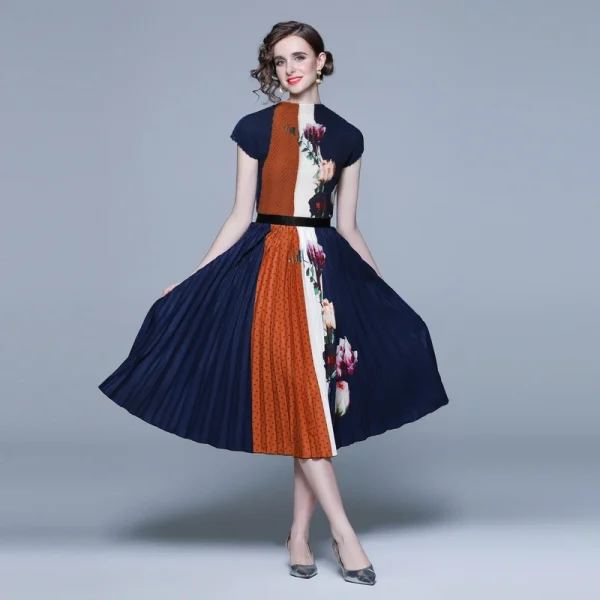 LE128New Arrival Women'S Casual Set Fashion Miyake Pressed Pleated Top Long Printed Pleated Skirt Boutique Women Two-Piece Set - Image 3