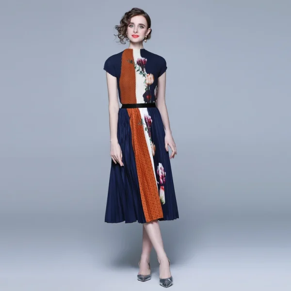 LE128New Arrival Women'S Casual Set Fashion Miyake Pressed Pleated Top Long Printed Pleated Skirt Boutique Women Two-Piece Set