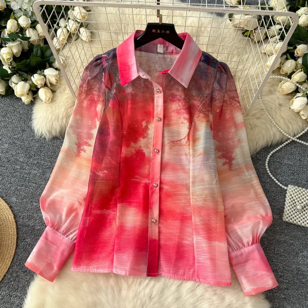 LW0576 Advanced Sense Set Women'S Style Loose Lapel Long Sleeve Printed Shirt High Waist Long Skirt Two Piece Set for Ladies - Image 4