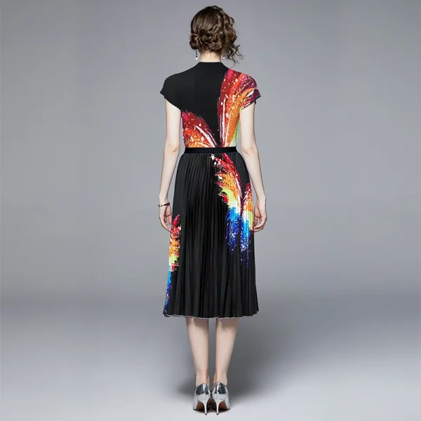 LE1291 Fast Delivery Outlet High Quality Sets Pleat Short Sleeve Top and Printed Long Pleated Skirt Two Piece Sets - Image 5